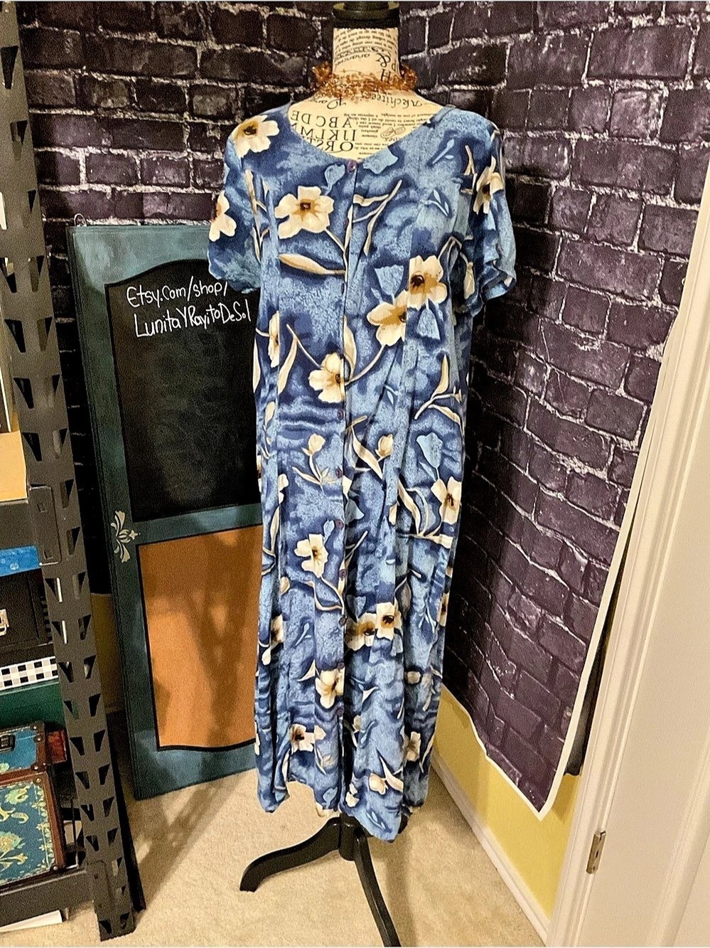 Lotus Vintage Floral Blue button up Maxi Dress